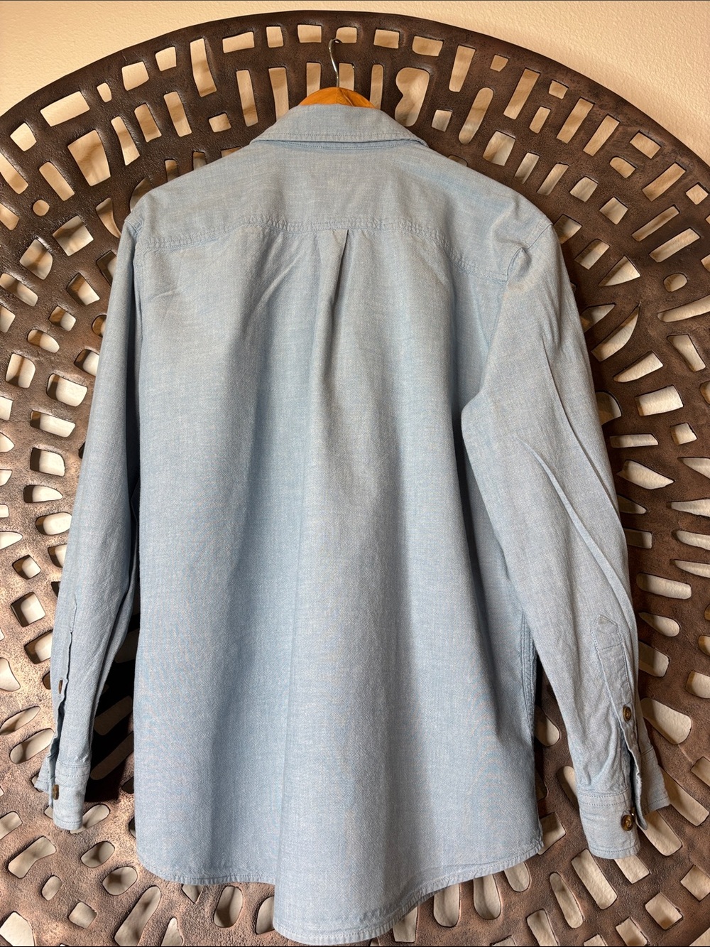 💙 Carhartt Men’s Long Sleeve Button Up Shirt Large Light Blue Cotton Workwear - Picture 5 of 10